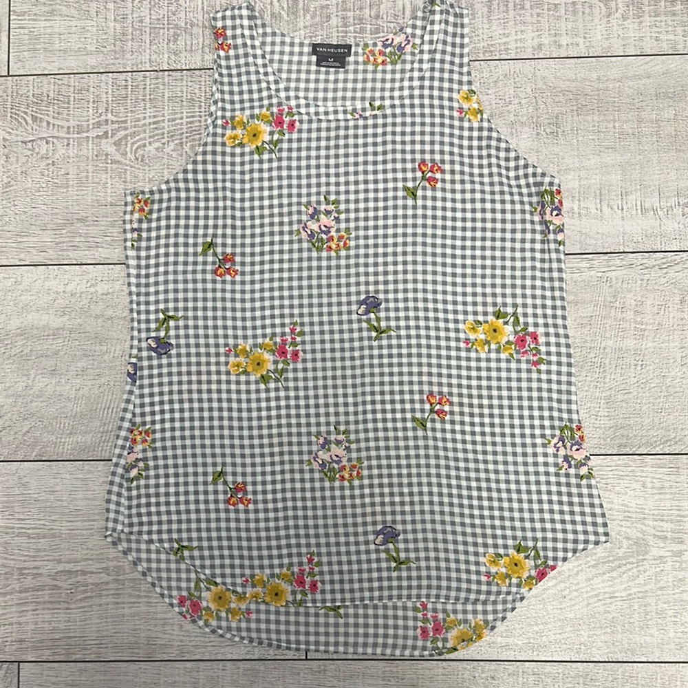 Van Heusen Blue and White Fitted Tank Top